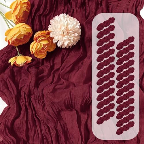 25 Pack Burgundy Red Cheesecloth Table Runner 17 x 108 Inch Gauze Table Runner Fabric Semi Sheer Cheese Cloth Table Decor Bulk for Rustic Romantic Wedding Baby Shower Table Decoration by Unknown