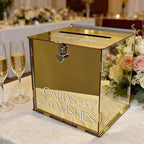 Acrylic Gold Card Box with Lock & Slot, Metallic Golden Classy Wedding Card Boxes for Reception, Luxury Money Gift Cards Box for Party Engagement Bridal Shower Luxury Wedding Table Decor - Image 7