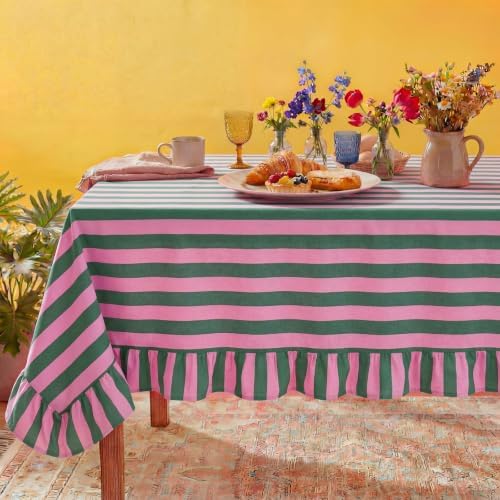 Tudomro Striped Tablecloth, Rectangle, Pink, Grass Green, 52'' X 70'' by Tudomro