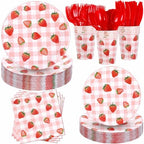Ziliny 280 Pcs Strawberry Disposable Decorations Tableware Set by Ziliny
