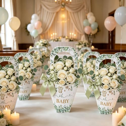 EYNDYN 50 Set Flower Bar Supplies Bouquet Holder Flower Bags for Baby Shower Party with Handle Paper 1 Roll Crafting Ribbon Wrapping Sleeves for Baby Shower Boys Girl's Kid's Birthday Parties - Image 7