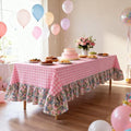 Moukeren Pink Gingham Ruffled Tablecloth Rectangular Cotton Linen by Moukeren