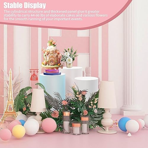 3 PCS Cylinder Pedestal Stands, White Cylinder Pedestal Display Stand Dessert Table Display Pillars Metal Plinth Pillars for Wedding Baby Shower Birthday Event Decor - Image 4