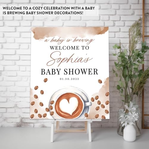 Andaz Press Personalized A Baby is Brewing Baby Shower Decorations, Watercolor Neutral Welcome Sign Decor Coffee Themed, Brewing Coffee Decorations, 16x20 Inch - Image 3