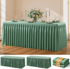 Sage Green Polyester Table Cloths for Rectangle 8 Foot Tables, 2 Pack Wrinkle Free Tablecloths Stretchy Banquet Ruffle Fitted Table Cover Desk Skirt for Parties Wedding Birthday Baby Shower by Unknown