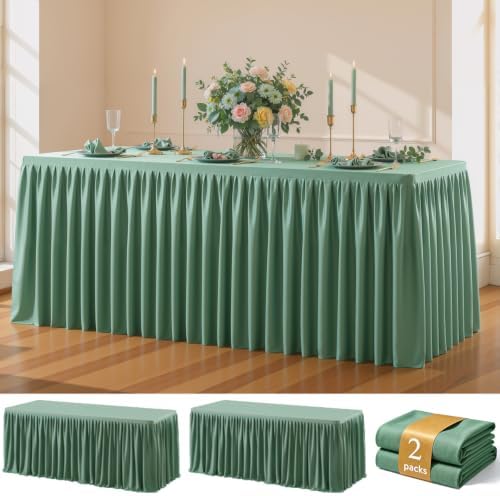 Sage Green Polyester Table Cloths for Rectangle 8 Foot Tables, 2 Pack Wrinkle Free Tablecloths Stretchy Banquet Ruffle Fitted Table Cover Desk Skirt for Parties Wedding Birthday Baby Shower by Unknown