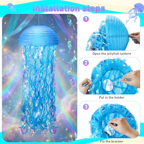 Baquler Set of 12 Jellyfish Party Decoration Pastel Colors Paper Lanterns - Image 5