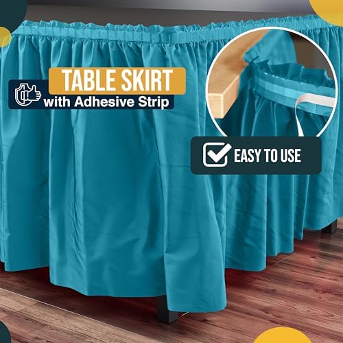 Exquisite Turquoise Table Skirt 48 Pack - Disposable Plastic Table Skirts for Rectangle Tables 6ft 8ft & Round Tables - 29in x 14ft Self-Adhesive Strip - Birthday Wedding Gender Reveal Decor - Image 3