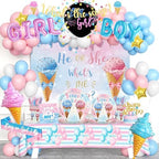 Whats The Scoop Gender Reveal Decorations, Ice Cream Boy or Girl Party Supplies, Pink and Blue Backdrop Banner Balloon Tablecloth Plate Napkin Cup Straw Knife Spoon Fork Sash 230 PCs by Fiesec