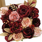 Serwalin Burgundy Pink Artificial Flowers, Fake Silk Flowers for Wedding by Serwalin