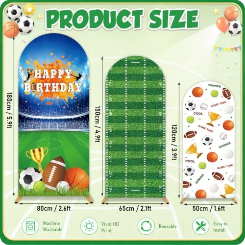 3Pcs Sports Themed Arch Backdrop Cover Multi-Sport Star Party Decorations - Image 2