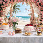 12X10FT Rose Backdrop Party Bridal Shower Photoshoot Valentine's Day Mother's Day Wedding Anniversary Baby Shower Summer Hawaiian Beach Photography Backdrop Palm Trees Photo Banner Supplies - Image 6