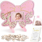 Kosiz 65 Pcs Pink Bow Baby Shower Guest Book Alternative for 60 Guests by Kosiz