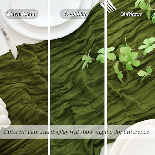 18 Pack Olive Green Cheesecloth Table Runner 21.5x120 Inch,Semi Sheer Boho Gauze Cheese Cloth Fabric Table Runners 10 FT Long for Wedding Party Baby Shower Birthday Home Decor - Image 5