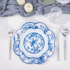 LIYH 60 Pcs Blue Plastic Plates Set - Heavy Duty Floral and White Plastic Plates for Party Wedding Elegant Plate Bridal Shower Floral Dinnerware Set - 10.25" Dinner & 7.5" Dessert Plate - Image 3