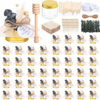 60 Set 1.5 oz Mini Plastic Honey Jars Small Honey Jars Party Favors in Bulk with Gold Lids Wood Bee Dipper Thank You Card Burlap Fabric Twine String Natural Plant for Baby Shower Wedding Gift by Afarnook