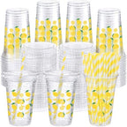 Funnymoom 50 Sets 20 oz Lemonade Plastic Cups with Lids and Paper Straws by Funnymoom