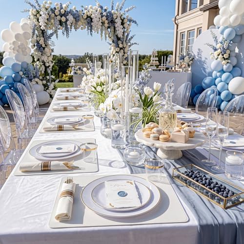 KIRE 60PCS Gold Plastic Plates - Heavy Duty White Disposable Plates with Gold Rim - Include 30Pieces 10.25inch Dinner Plate and 30Pcs 7.5inch Dessert Plate for Wedding/Spring/Graduation/Party - Image 6