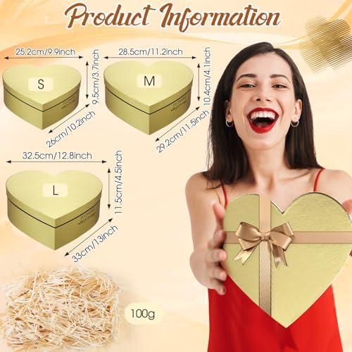 Glenmal 3 Pcs Heart Shaped Gift Boxes with Lids,Gold - Image 2