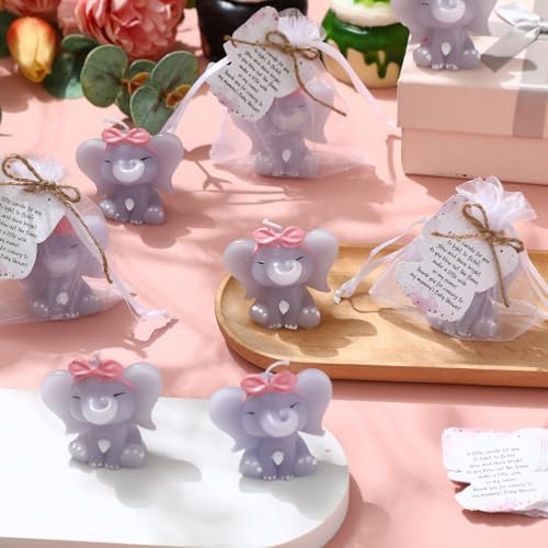 Conelist 50 Set Baby Shower Favors with Elephant Shaped Candle Favors, Thanks Cards, Organza Gift Bags Baby Shower Favors Bulk for Gender Reveal Party Guests Return Gift Boys Girls Birthday (Pink) - Image 4