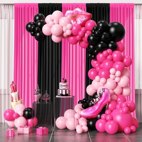 Black and Pink Backdrop Curtain 10x10FT – Sweet & Cool Party Photo Booth Background, Wrinkle Free Studio Backdrop for Girl Birthday, Baby Shower, Beauty Salon Decor - Image 5