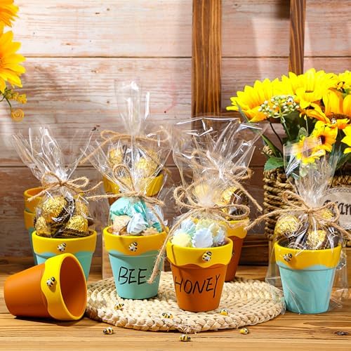 Leinuosen 12 Pcs Honey Bee Pot 3 Inch Honey Jars Cupcake, Yellow and Brown - Image 6