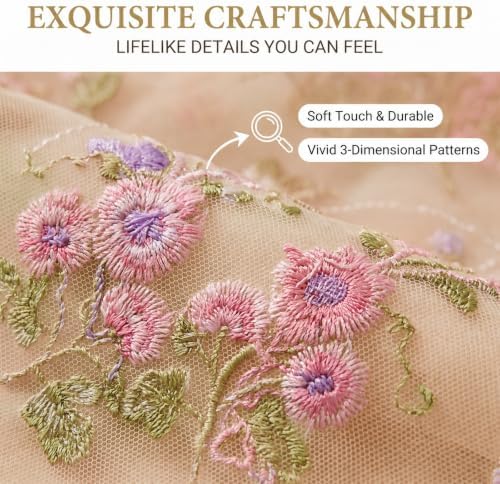 Floral Table Runner 10ft Embroidery Tulle Spring Wildflower Gauze Table Runner Seasonal Summer Butterfly Kitchen Dining Decoration for Wedding Baby Shower Birthday Party (Champagne,10 Pcs) - Image 4