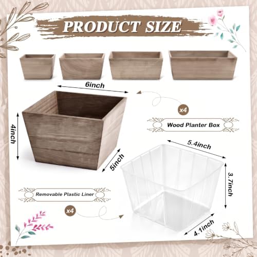 Dandat 4 Set 6 Inch Wooden Flower Box Rustic Table Centerpieces,Brown - Image 2