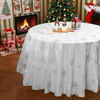Ganeen 12 Pcs White Snowflake Round Tablecloth 84 Inch Plastic Christmas - Image 3
