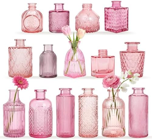 15 Pcs Pink Bud Vases Set, Baby Shower Decorations, Wedding Table Decor by ysnn