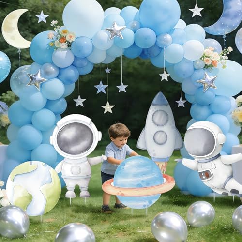 5 Pcs Outer Space Baby Shower Decorations, Astronaut Rocket Planet Earth Cardboard Cutouts Standups, Space Themed Photo Booth Props Signs for Kids Birthday Party Outdoor Yard Lawn Decor - Image 6