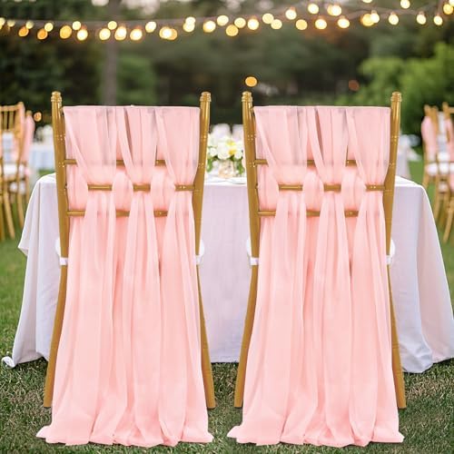 Blush Aisle Chair Sashes 8ft Long 48 Pieces Sheer Chair Cover for Banquet Wedding Aisle Chair Party Hotel Decoration - Image 5