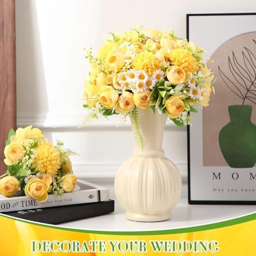Tigeen 12 Bundles Peonies Artificial Flowers Faux Roses, Light Yellow - Image 4