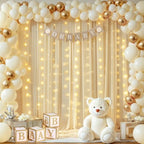 20x10ft Champagne Tulle Backdrop Curtains with Lights String for Parties,Wrinkle Free Sheer Curtain with Lights Wedding Photo Backdop Drapes for Baby Shower Birthday Party Photography Home Decorations - Image 5