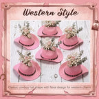 Didaey 6 Pcs Cowboy Hat Flower Vase Western Cowboy Party Table Centerpiece for Artificial Flower Cotton Linen Floral Vase with Top Opening Wedding Baby Shower Birthday Party (Star Belt,Pink) - Image 4