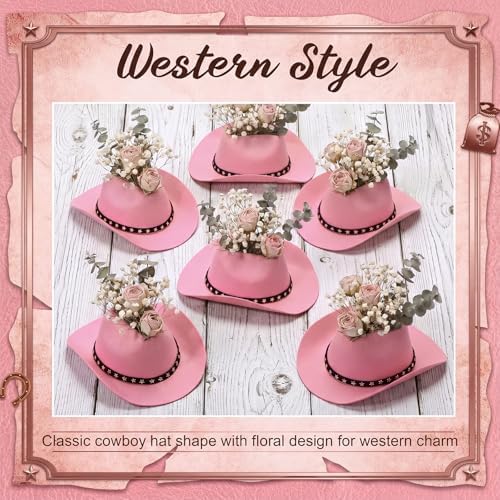 Didaey 6 Pcs Cowboy Hat Flower Vase Western Cowboy Party Table Centerpiece for Artificial Flower Cotton Linen Floral Vase with Top Opening Wedding Baby Shower Birthday Party (Star Belt,Pink) - Image 4