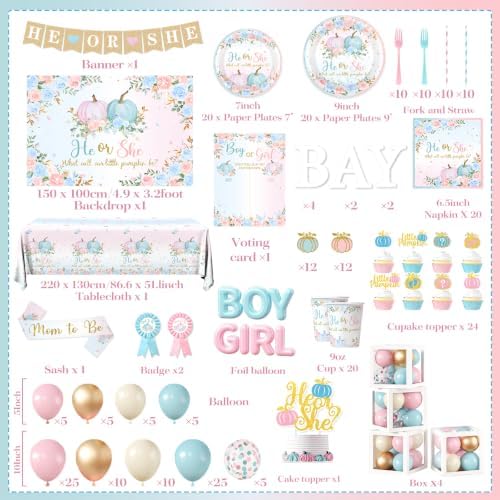 Pumpkin Gender Reveal Decorations - Fall Baby Shower Party Set With Tableware,Banner,Box,Balloon Arch What Will Our Little Pumpkin Be Decorations for Fall He or She Gender Reveal Party - Image 6