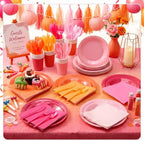Mimorou 350 Pcs Pink and Orange Plates Cups Napkins Utensils - Image 2