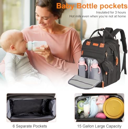 Diaper Bag Backpack with Changing Station, Black - Image 2