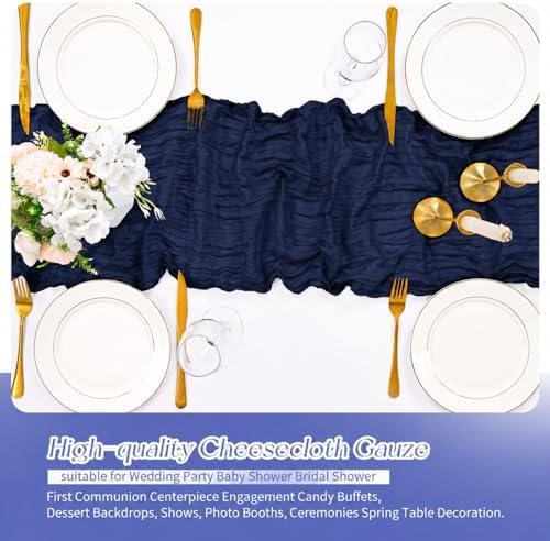 20 Pack Navy Blue Table Runners 17 x 108inch Cheesecloth Table Runner Rustic Boho Gauze Sheer Fabric Cheese Cloth Table Runner for Wedding Party Bridal Baby Shower Birthday Spring Table Decor - Image 6