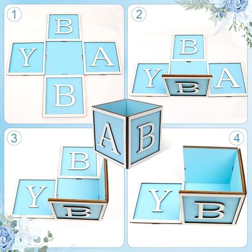8 Set Baby Shower Centerpieces for Tables - 6 inch Wooden Boxes with Baby Letters Rustic Cube Planter Wood Blocks for Gender Reveal Party Favor (Blue) - Image 4
