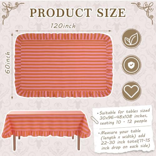 Tudomro Striped Tablecloth, Rectangle, Coral, Apricot, 60'' X 120'' - Image 2