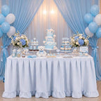 Flutesan 14 ft Blue Stripped Table Skirt for Rectangle Tables - Image 4