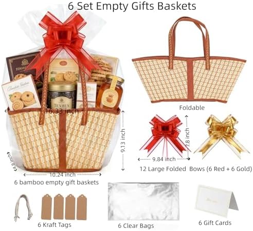 6 Set Bamboo Baskets for Gifts Empty, Large Woven Gift Basket Empty - Image 2