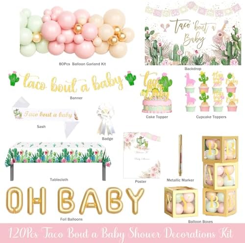 Hombae Taco Bout A Baby Decorations, Mexican Baby Shower Decorations, Pastel Fiesta Themed Backdrop Balloon Banner Boxes Poster Sash Pin for Taco Cactus Party Supplies - Image 2