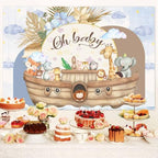 10X8ft Noah's Ark Baby Shower Photo Backdrop Photography Background, Oh Baby Boho Cartoon Animal Woodland Ocean Newborn Kid Party Backdrops Photo Booth Prop Decorations Wall Decor Tablecloth - Image 2