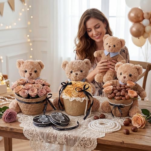 Shappy 6 Sets Bear Centerpieces for Baby Shower Wedding Bridal Decorations Party Table Centerpieces with Bears Straw Baskets Ribbon Pearl Chains for Birthday Gender Reveal Party Decoration Gifts - Image 4