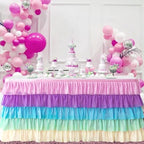 Pufogu Rainbow Tulle Table Skirt 9ft Tutu Ruffled Chiffon Tablecloth For Rectangle Wedding Baby Shower Girls Birthday Party and Cake Dessert Table Decorations(BrightRainbow, L9(ft), H30in) - Image 2