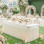 gogoparti 2 Pack Spandex Ivory Fitted Table Cloth for 8ft Rectangle Tables Ivory Stretch Tablecloth Banquet Table Covers Skirt Wrinkle Free Tablecloths for Parties Wedding - Image 4
