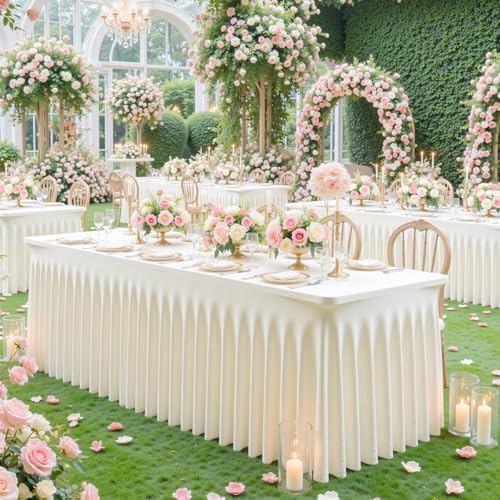gogoparti 8 Pack Spandex Ivory Fitted Table Cloth for 6ft Rectangle Tables Ivory Stretch Tablecloth Banquet Table Covers Skirt Wrinkle Free Tablecloths for Parties Wedding - Image 4